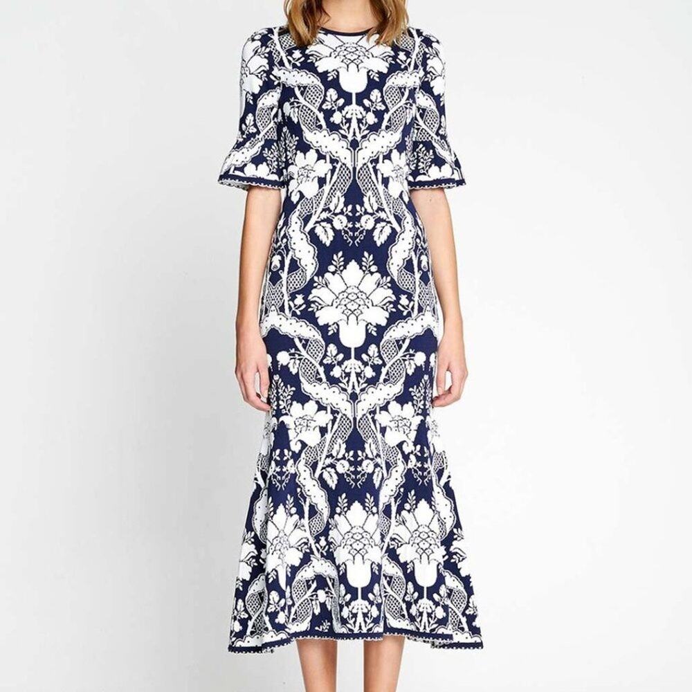 Alice McCall Sittin Pretty Floral Blue and White Midi Dress Size 6
